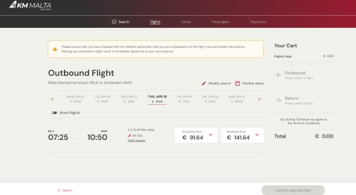 KM Malta Airlines Website